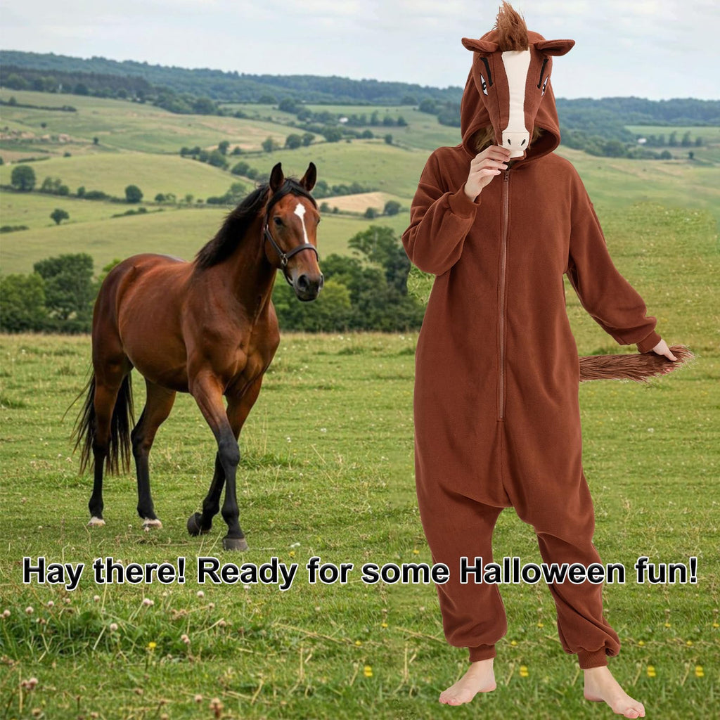 Realistic Horse Onesie Costume – Brown & White Pegasus Kigurumi with Mane & Tail