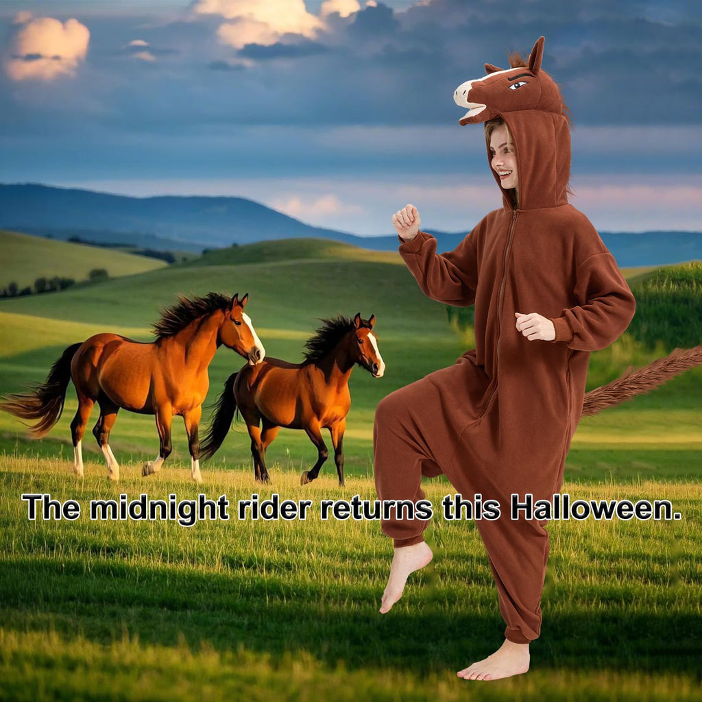 Realistic Horse Onesie Costume – Brown & White Pegasus Kigurumi with Mane & Tail