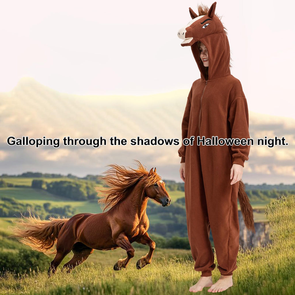 Realistic Horse Onesie Costume – Brown & White Pegasus Kigurumi with Mane & Tail