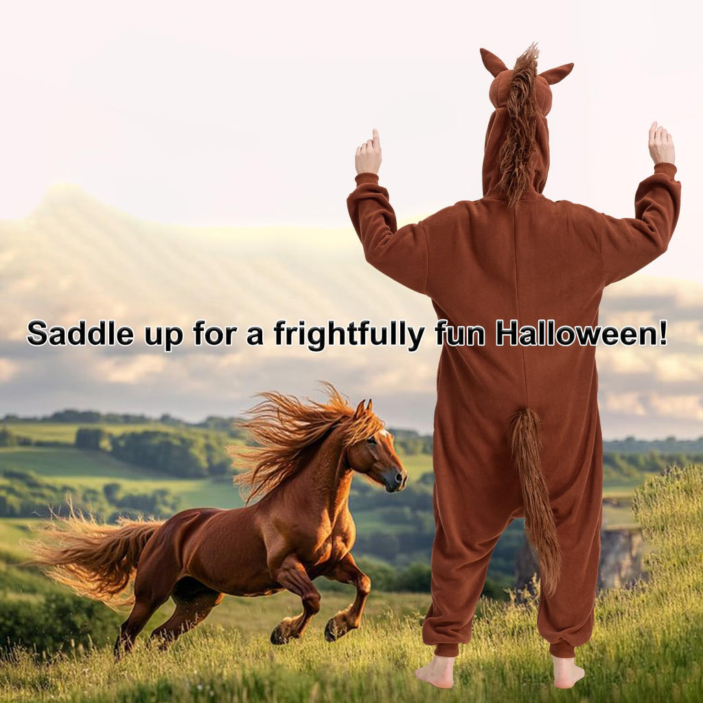 Realistic Horse Onesie Costume – Brown & White Pegasus Kigurumi with Mane & Tail