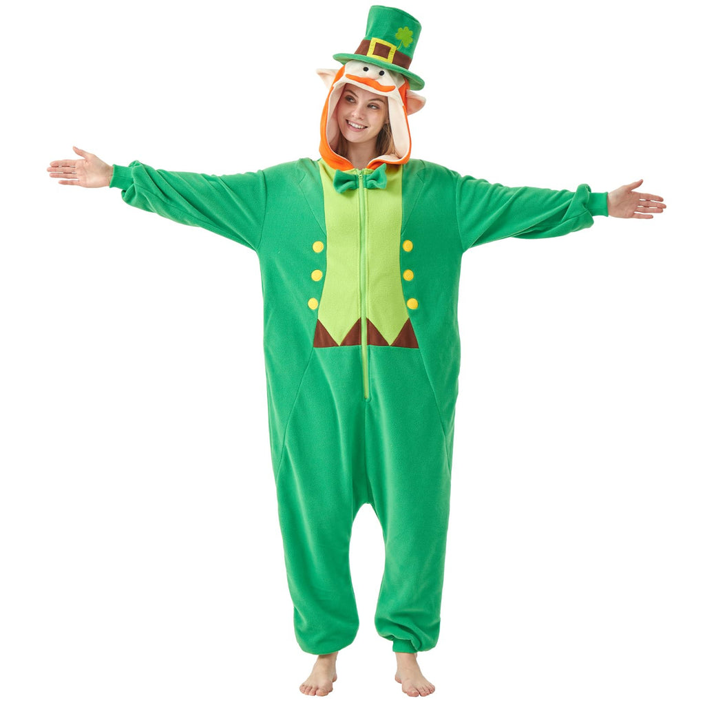 Men's Leprechaun Onesie Costume – St. Patrick's Day Green Irish Fancy Dress Suit with Hat & Beard