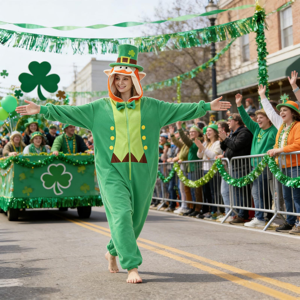 Men's Leprechaun Onesie Costume – St. Patrick's Day Green Irish Fancy Dress Suit with Hat & Beard