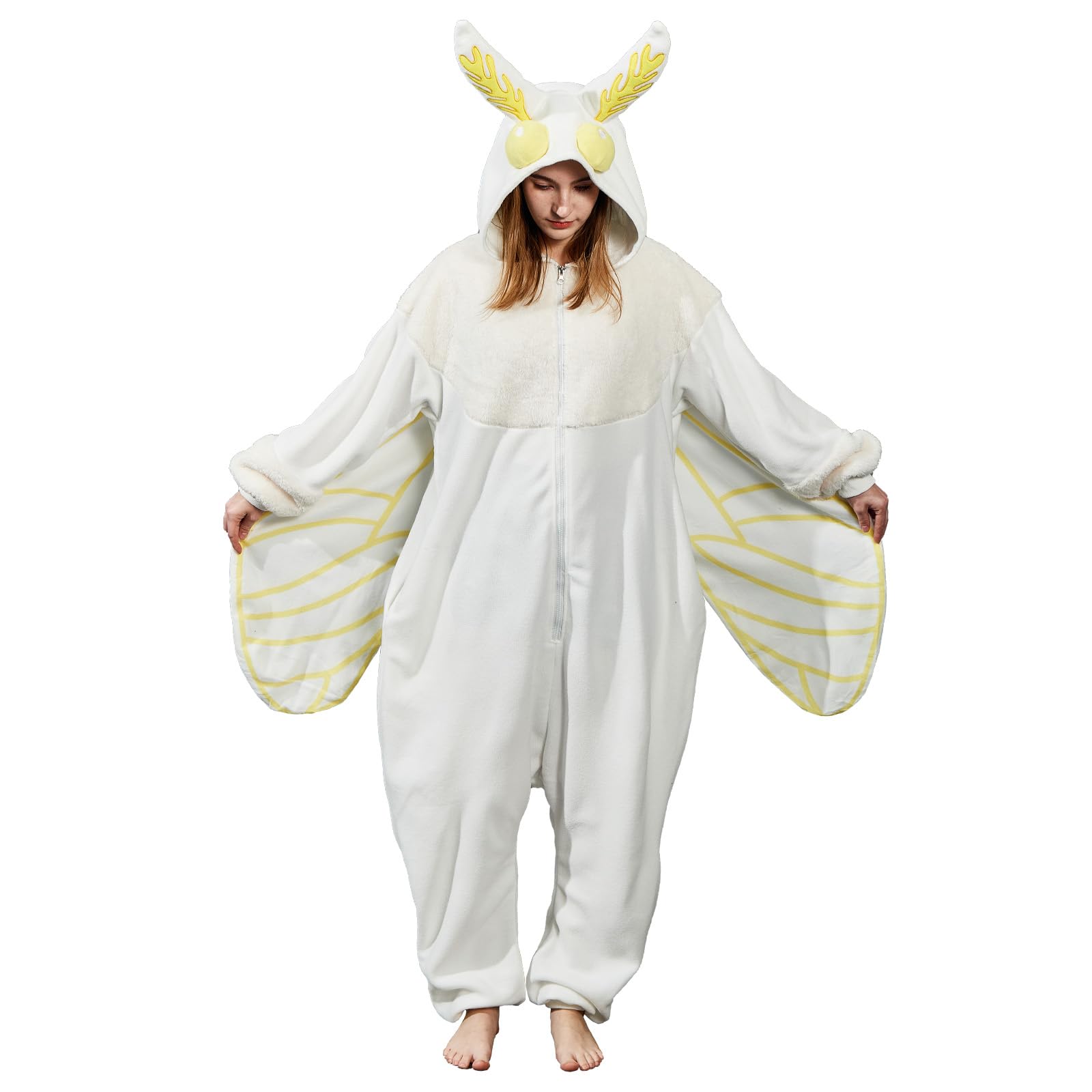 Adult Luna Moth Onesie Costume – Ethereal Winged Pajamas with 3D Antennae & Velvet Collar for Halloween & Cosplay