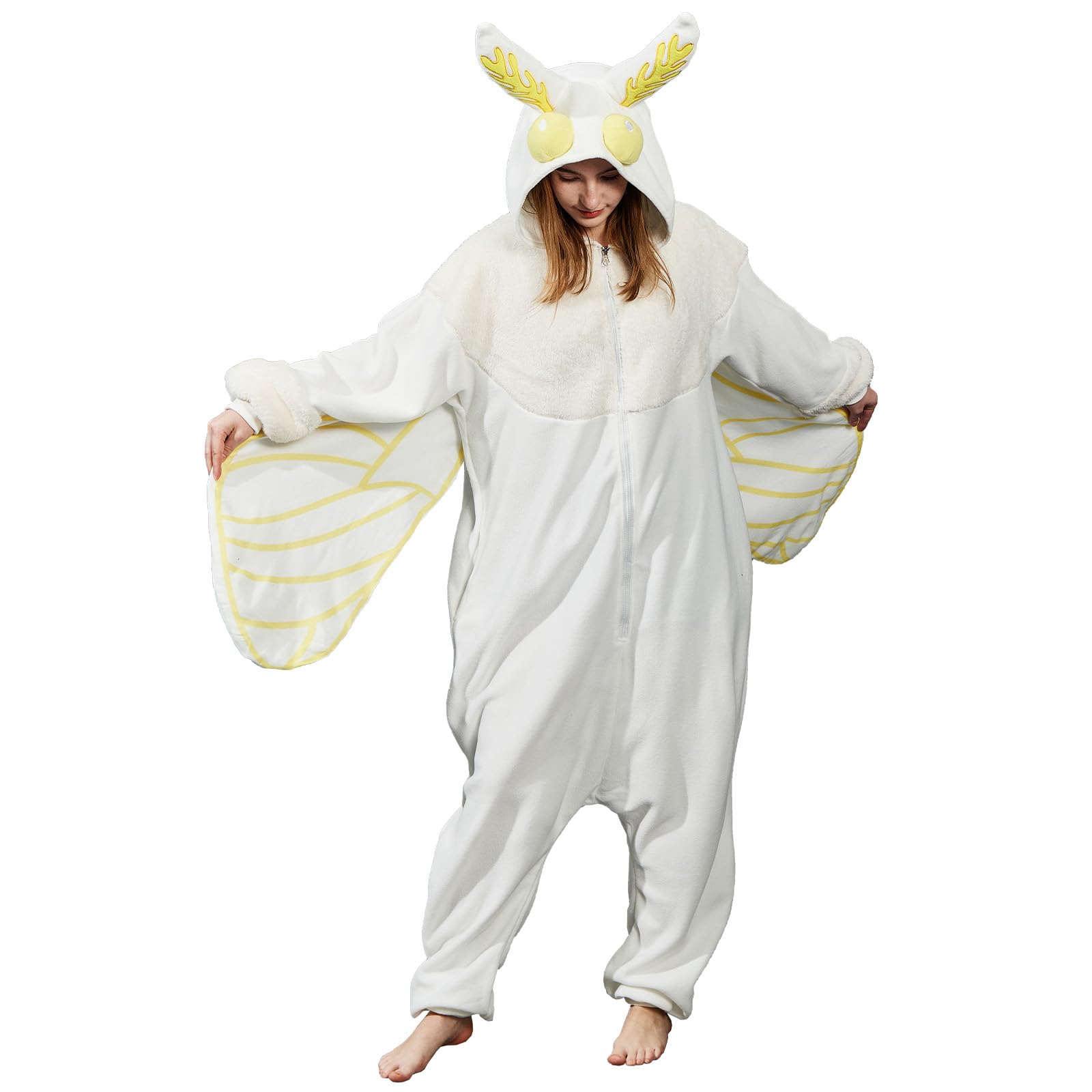 Adult Luna Moth Onesie Costume – Ethereal Winged Pajamas with 3D Antennae & Velvet Collar for Halloween & Cosplay