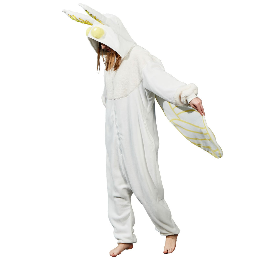 Adult Luna Moth Onesie Costume – Ethereal Winged Pajamas with 3D Antennae & Velvet Collar for Halloween & Cosplay