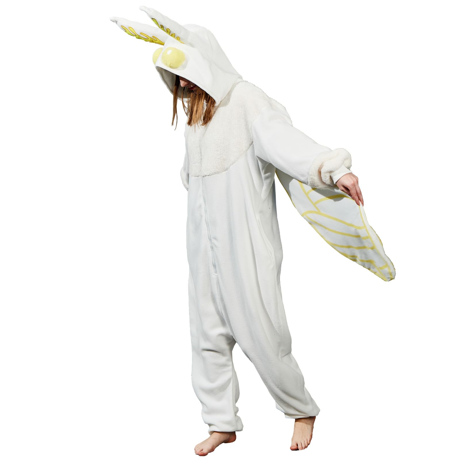Adult Luna Moth Onesie Costume – Ethereal Winged Pajamas with 3D Antennae & Velvet Collar for Halloween & Cosplay