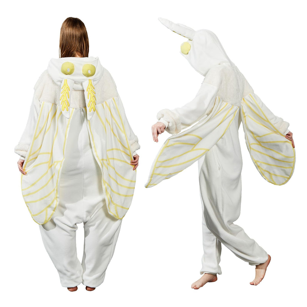 Adult Luna Moth Onesie Costume – Ethereal Winged Pajamas with 3D Antennae & Velvet Collar for Halloween & Cosplay