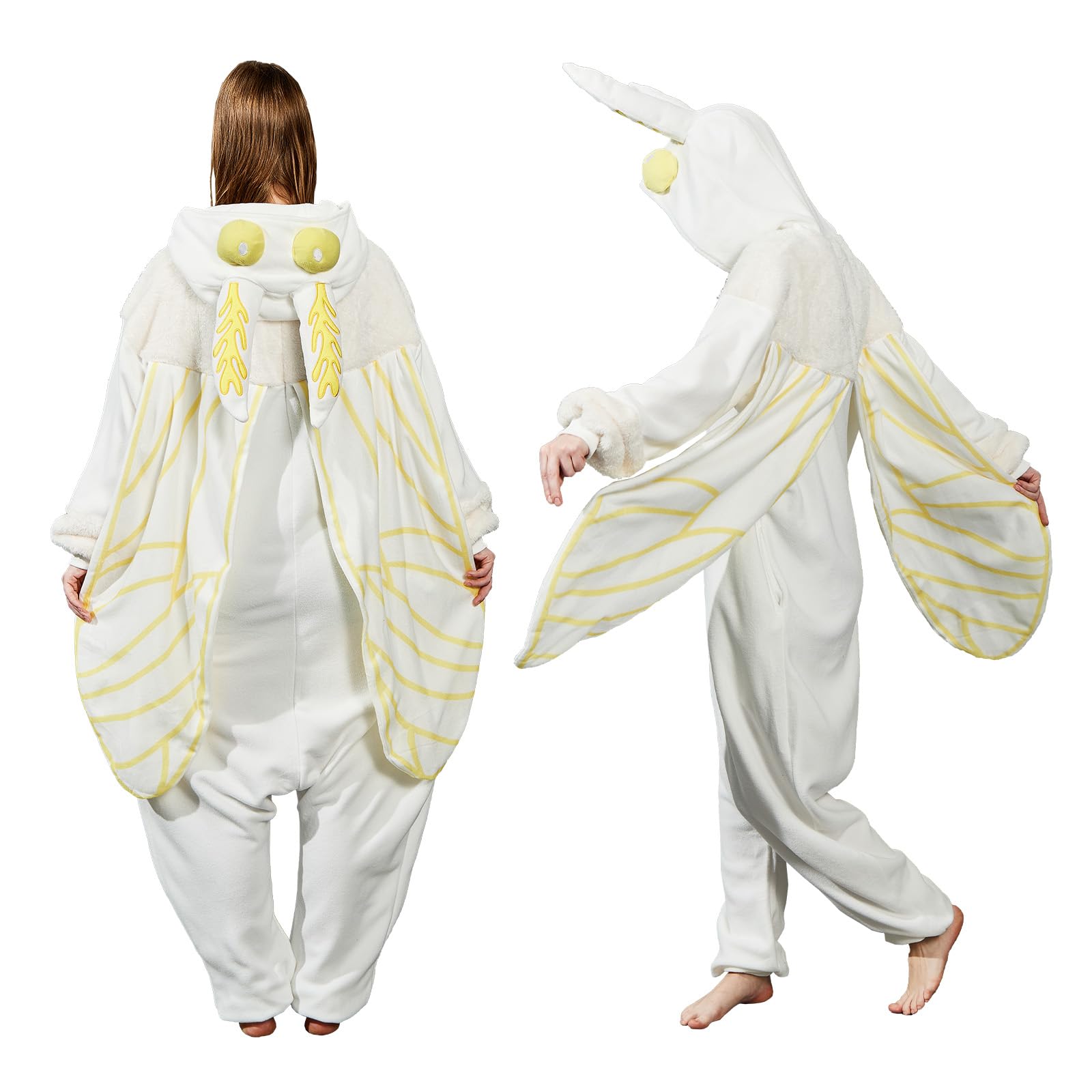Adult Luna Moth Onesie Costume – Ethereal Winged Pajamas with 3D Antennae & Velvet Collar for Halloween & Cosplay