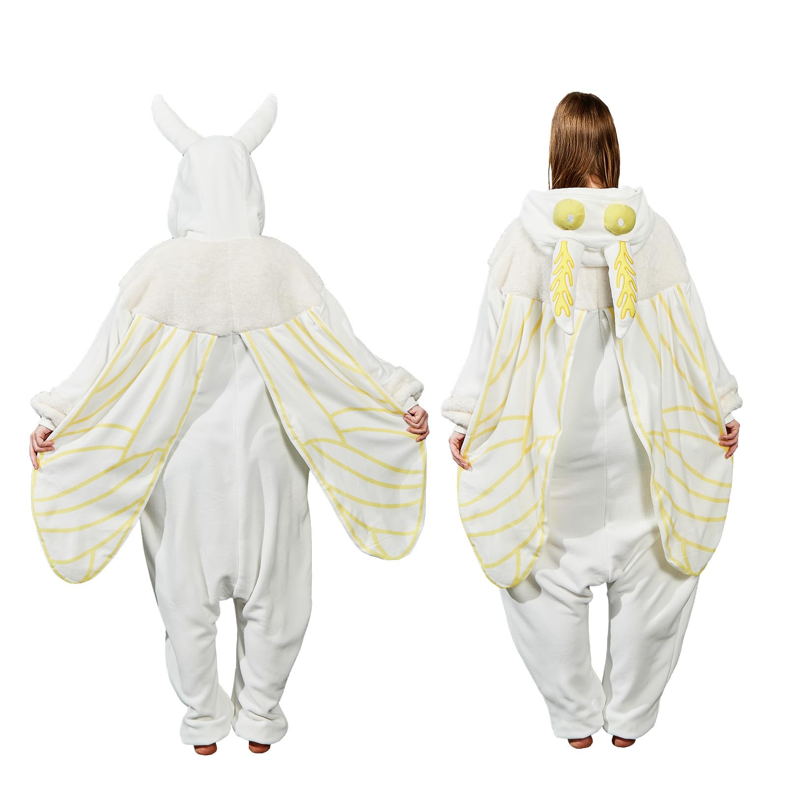 Adult Luna Moth Onesie Costume – Ethereal Winged Pajamas with 3D Antennae & Velvet Collar for Halloween & Cosplay