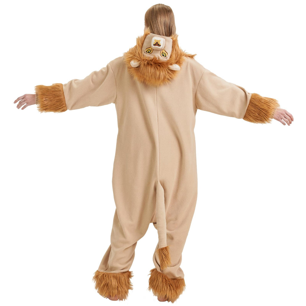 Adult Lion Onesie Costume – Majestic King of the Jungle Pajamas with Embroidered Face & Plush Fur Trim for Halloween