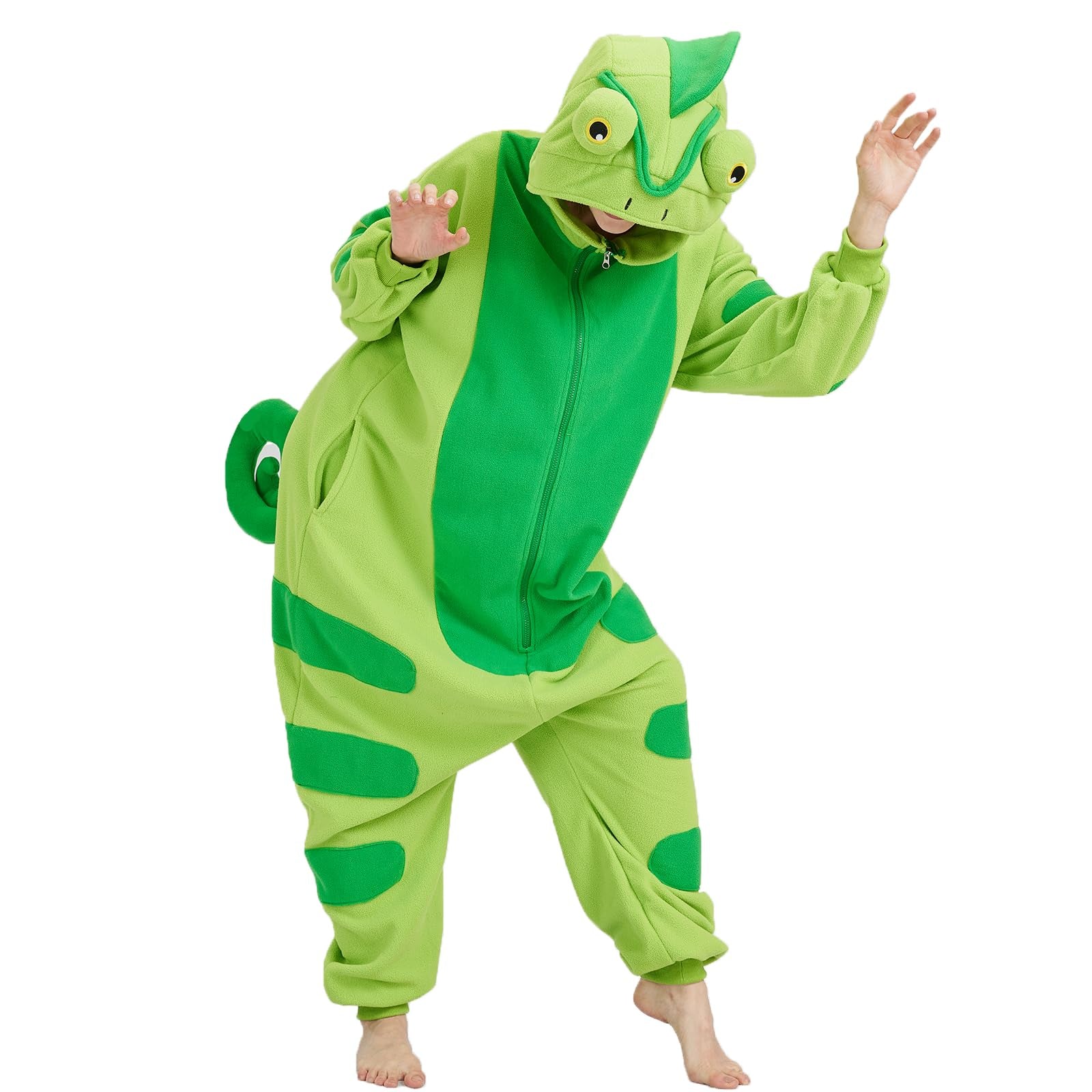 Adult Chameleon Onesie Costume – Colorful Reptile Pajamas with Playful Hood for Halloween & Cosplay