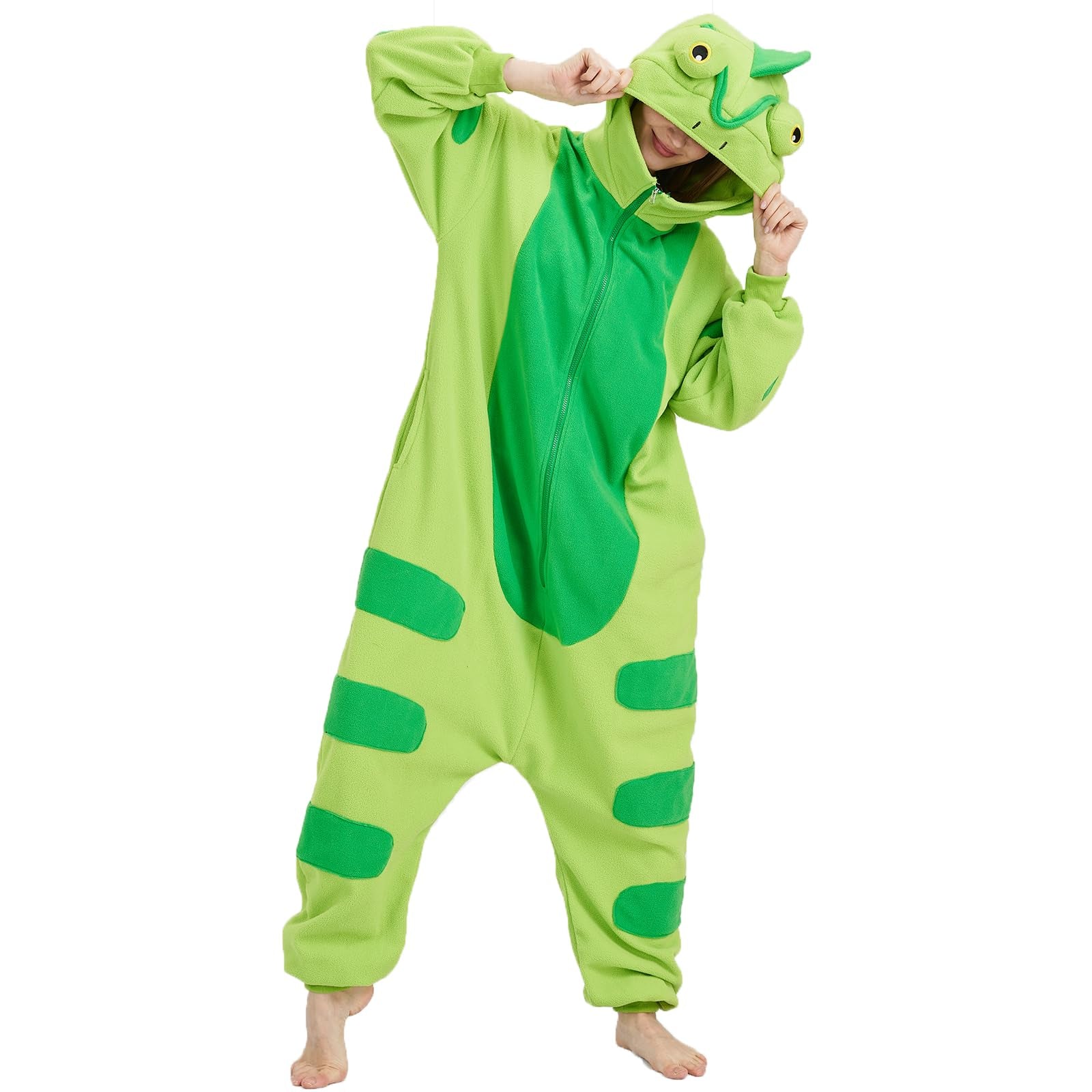 Adult Chameleon Onesie Costume – Colorful Reptile Pajamas with Playful Hood for Halloween & Cosplay