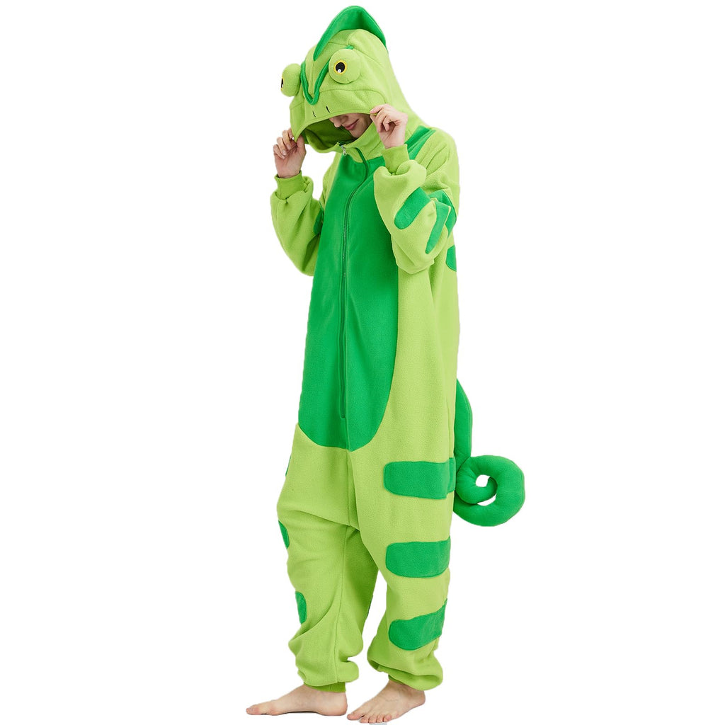 Adult Chameleon Onesie Costume – Colorful Reptile Pajamas with Playful Hood for Halloween & Cosplay