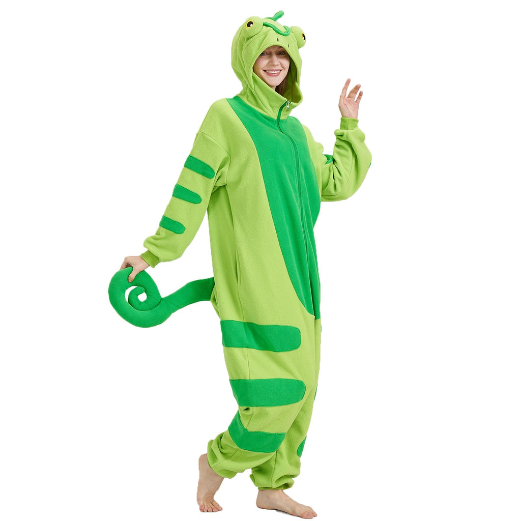 Adult Chameleon Onesie Costume – Colorful Reptile Pajamas with Playful Hood for Halloween & Cosplay