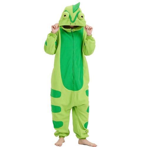 Adult Chameleon Onesie Costume – Colorful Reptile Pajamas with Playful Hood for Halloween & Cosplay