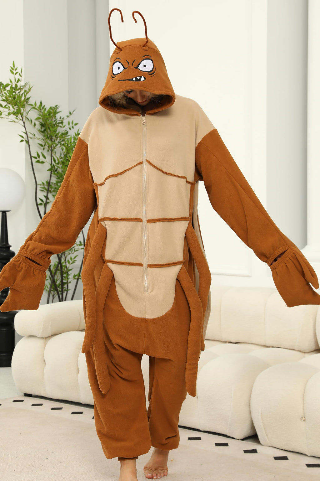 Adult Cockroach Onesie Costume – Funny Insect Pajamas with Wings for Halloween & Cosplay