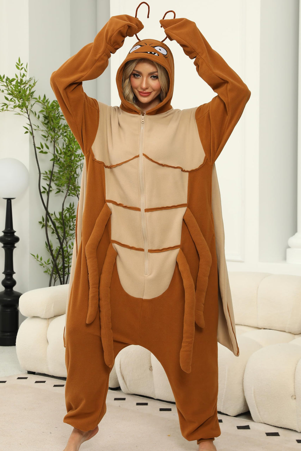 Adult Cockroach Onesie Costume – Funny Insect Pajamas with Wings for Halloween & Cosplay