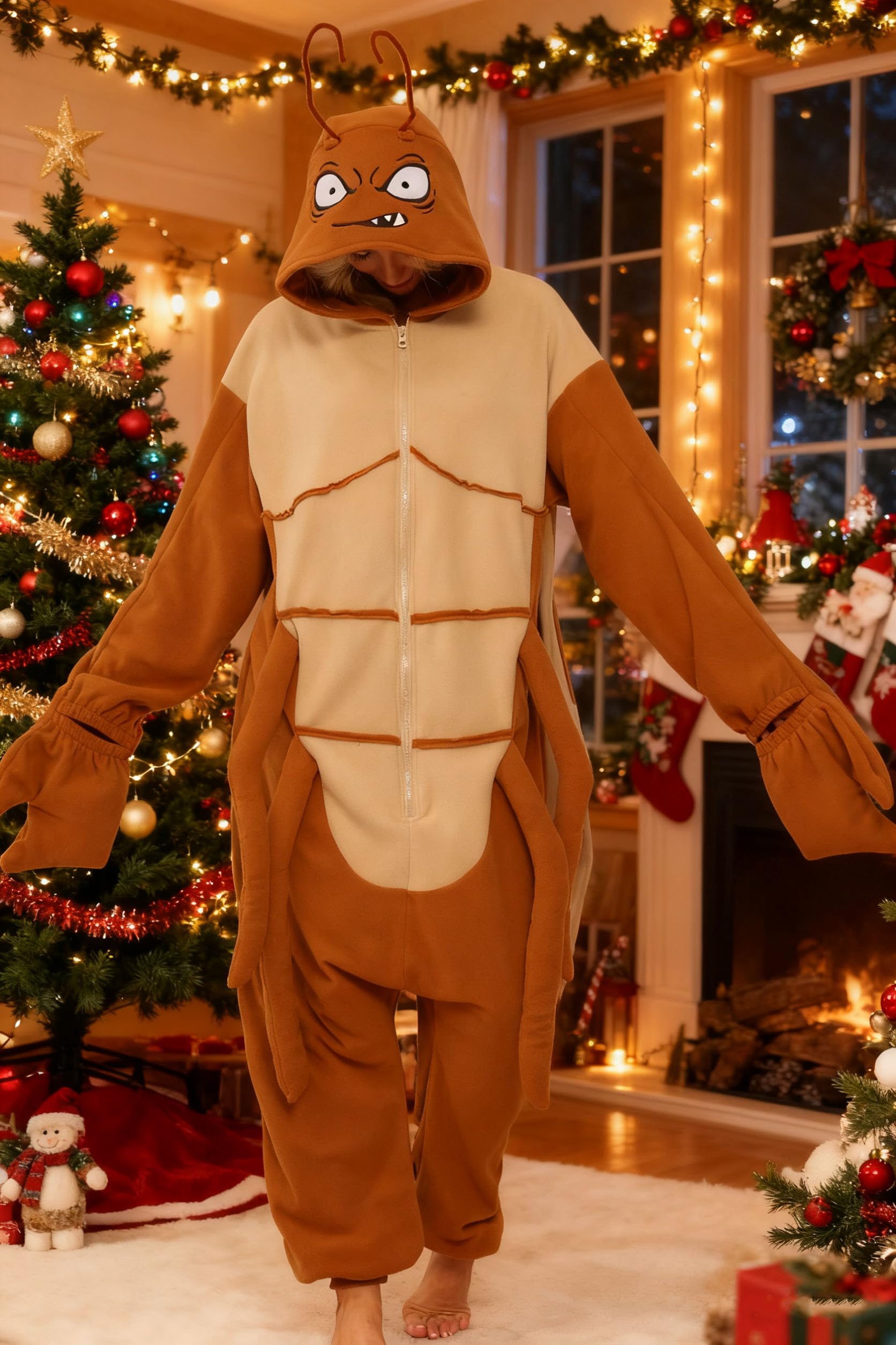 Adult Cockroach Onesie Costume – Funny Insect Pajamas with Wings for Halloween & Cosplay
