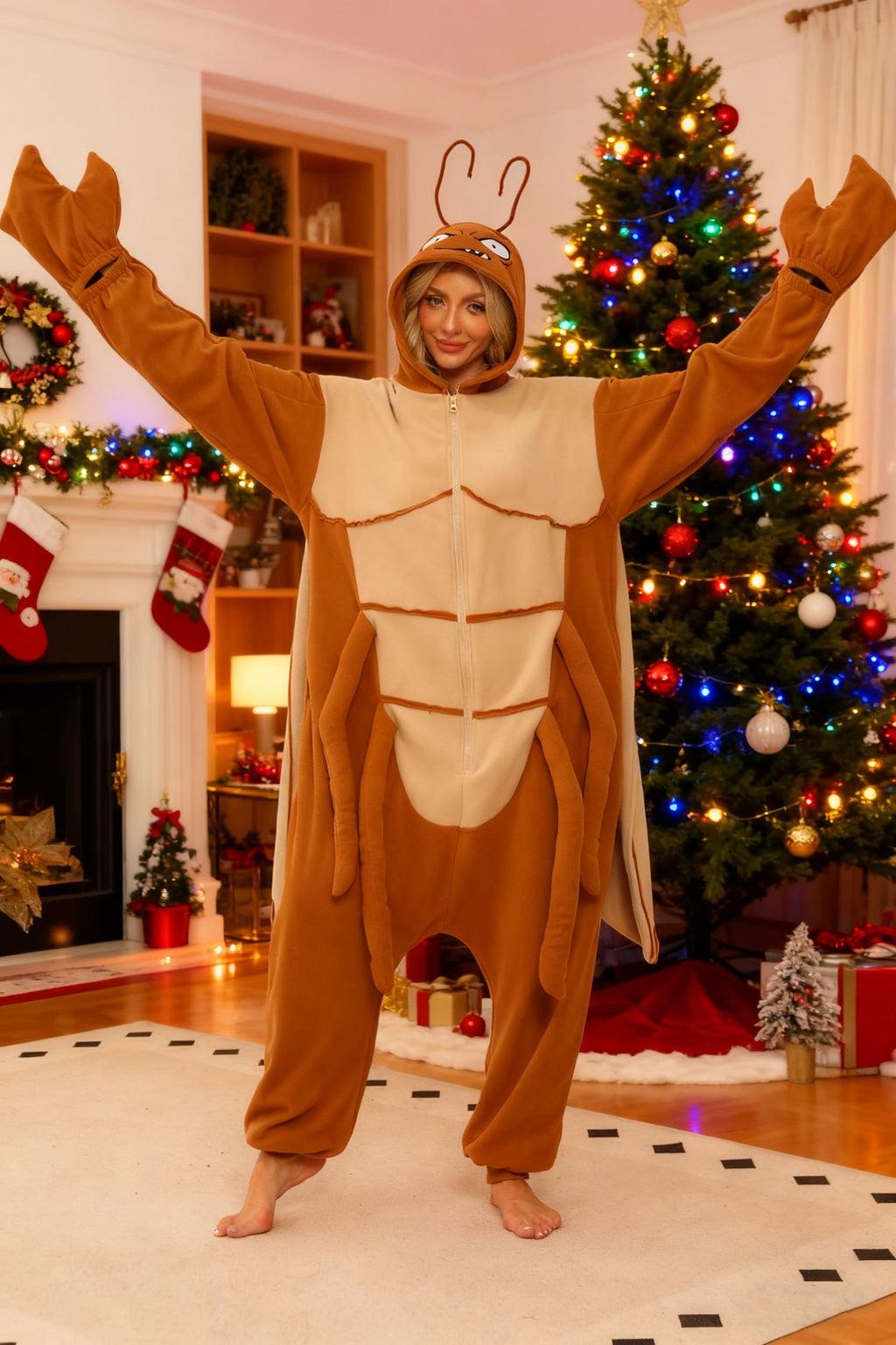 Adult Cockroach Onesie Costume – Funny Insect Pajamas with Wings for Halloween & Cosplay