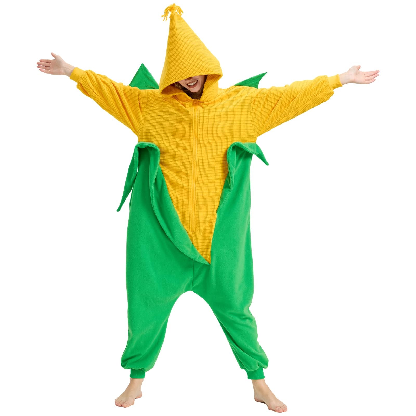 Adult Corn Onesie Costume – Funny Vegetable Pajamas with Unique Corn Design for Halloween & Costume Parties
