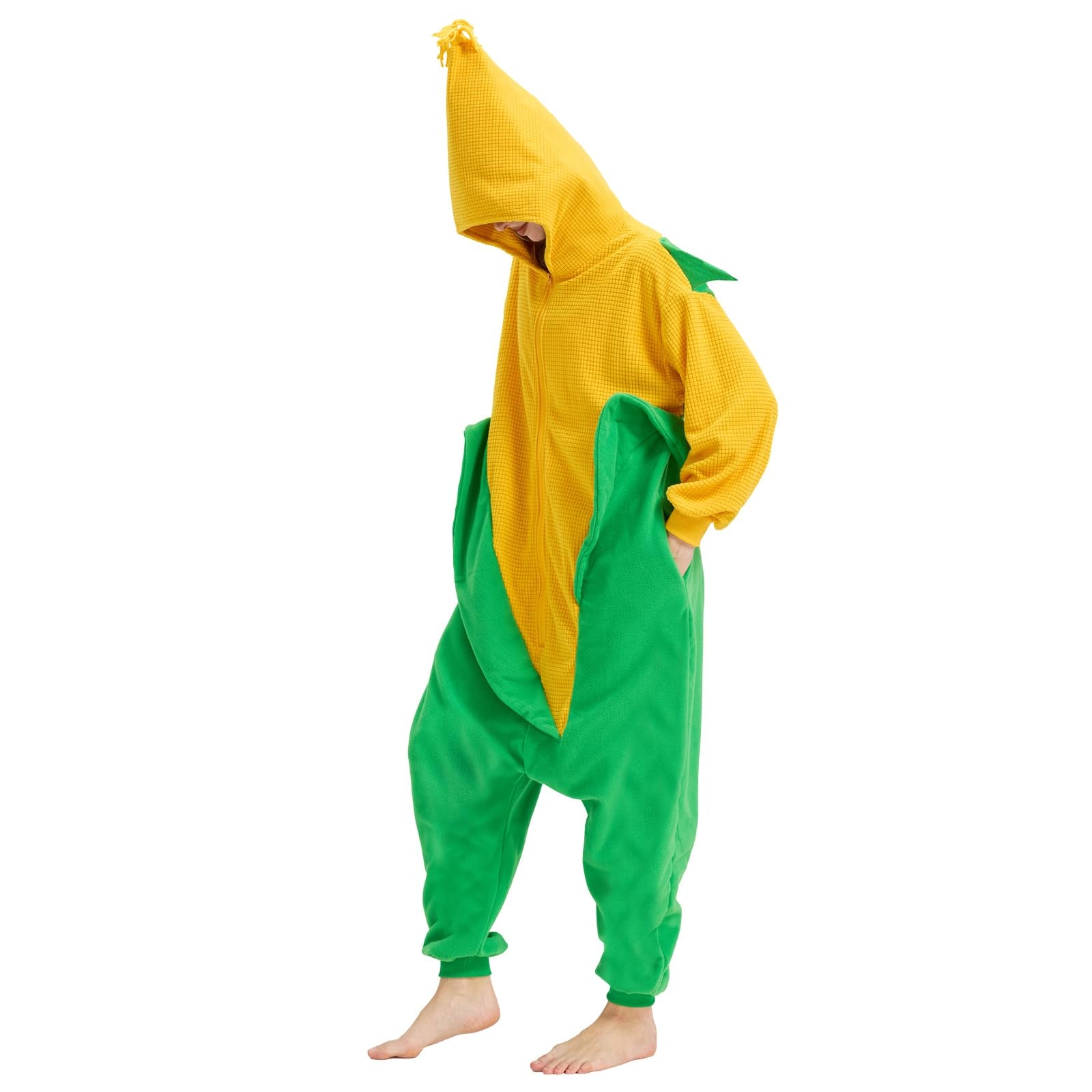 Adult Corn Onesie Costume – Funny Vegetable Pajamas with Unique Corn Design for Halloween & Costume Parties