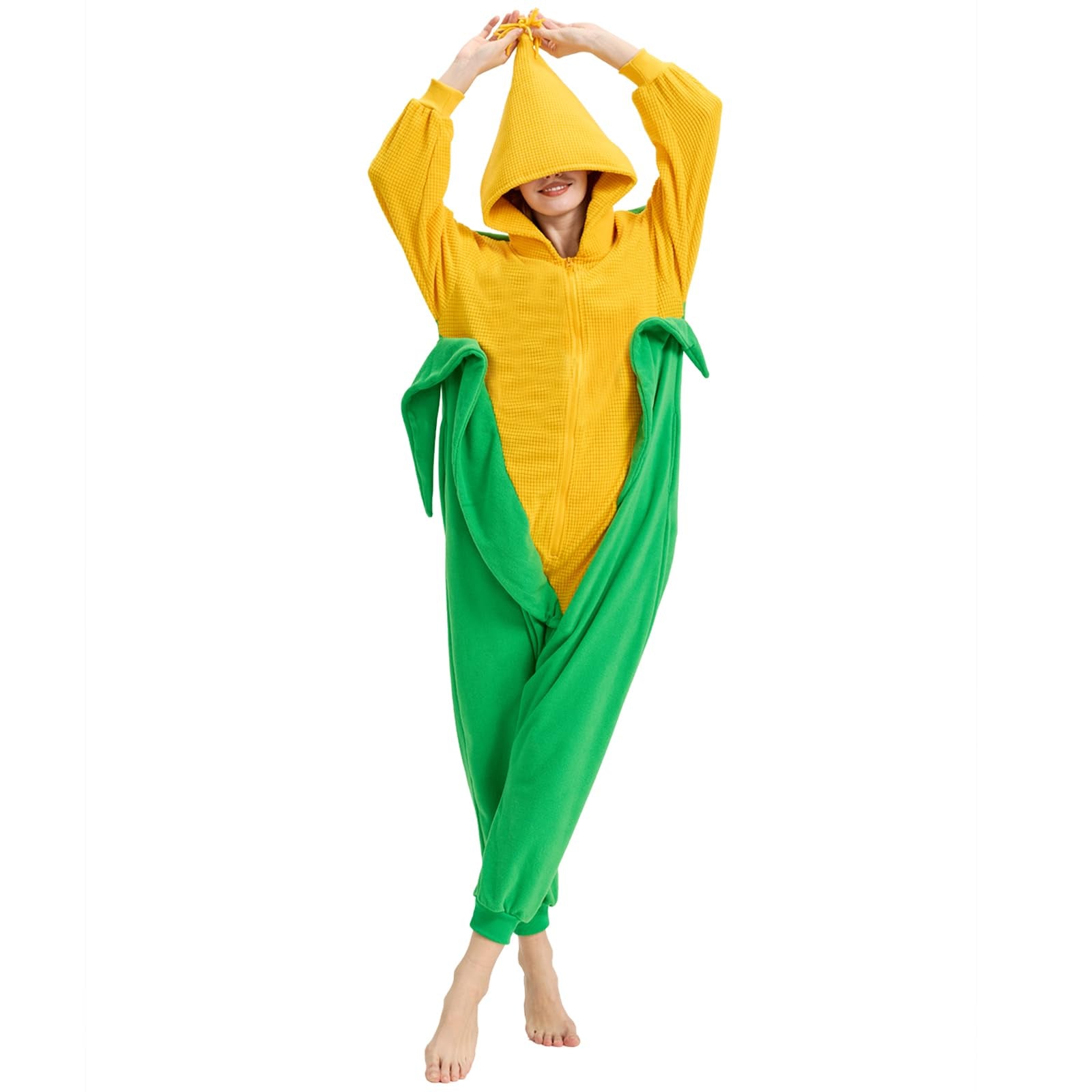 Adult Corn Onesie Costume – Funny Vegetable Pajamas with Unique Corn Design for Halloween & Costume Parties