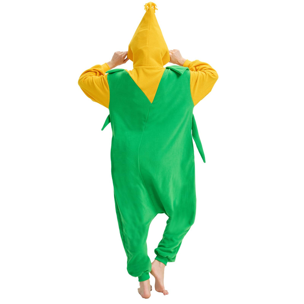 Adult Corn Onesie Costume – Funny Vegetable Pajamas with Unique Corn Design for Halloween & Costume Parties