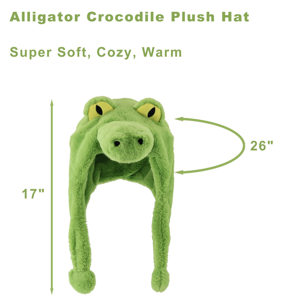 Funny Crocodile Plush Hat – Cozy Alligator Animal Hood with Teeth & Flaps