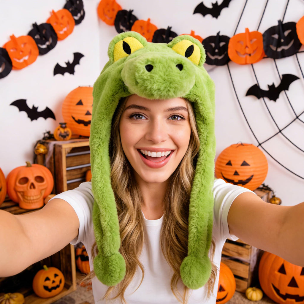 Funny Crocodile Plush Hat – Cozy Alligator Animal Hood with Teeth & Flaps