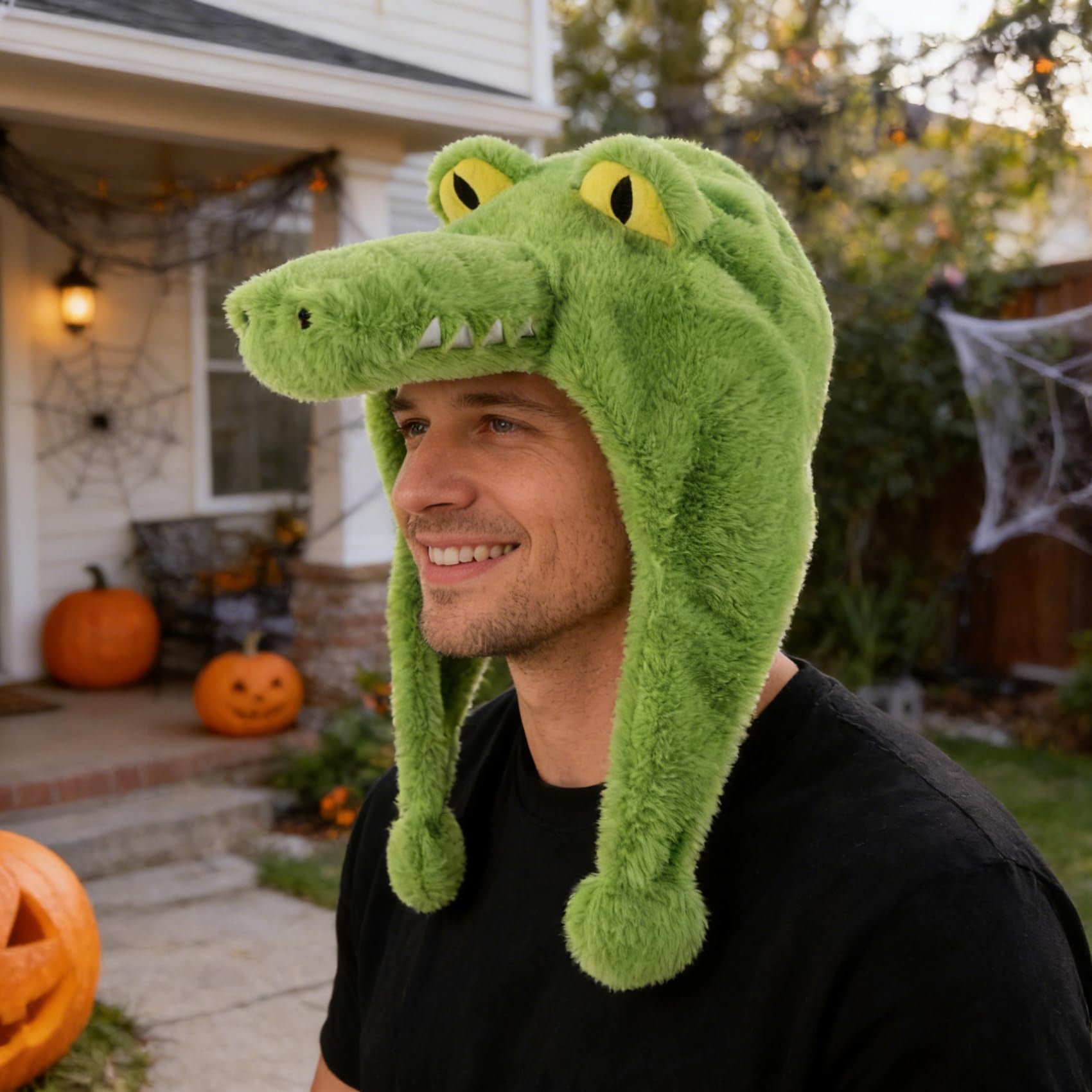 Funny Crocodile Plush Hat – Cozy Alligator Animal Hood with Teeth & Flaps