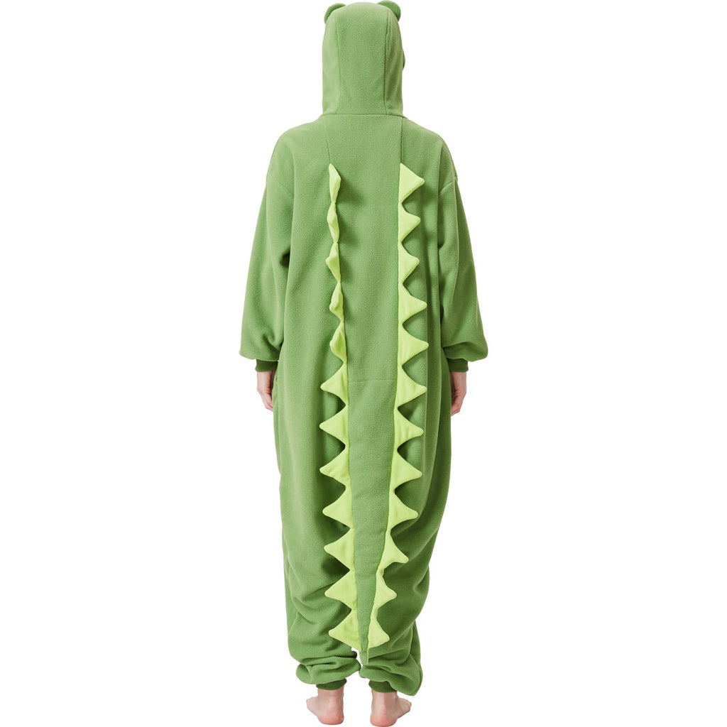 Adult Alligator Crocodile Onesie Costume – Realistic Reptile Pajamas with Dorsal Fins & Tail for Halloween