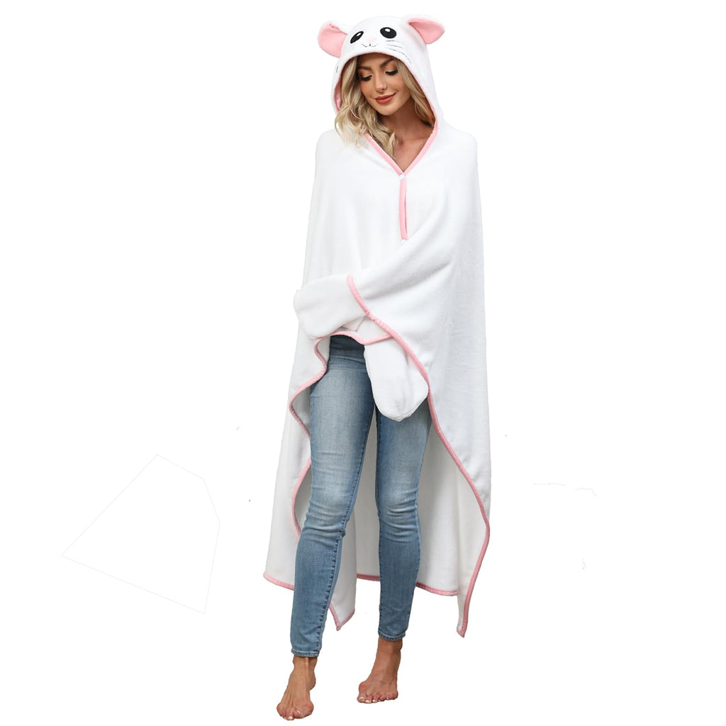 Rat Hooded Blanket – Wearable Cozy Cape with Hood for Adults, Unisex Flannel Fleece Throw for Lounging