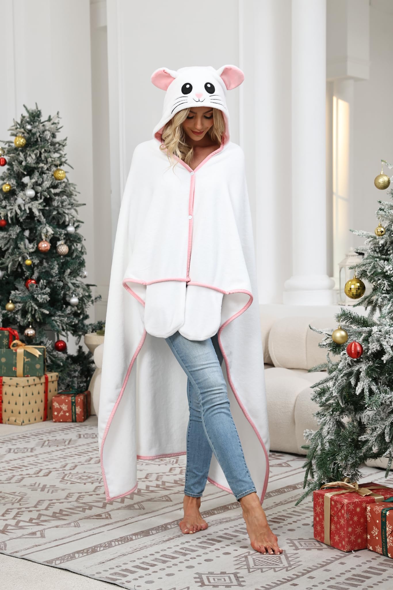 Rat Hooded Blanket – Wearable Cozy Cape with Hood for Adults, Unisex Flannel Fleece Throw for Lounging