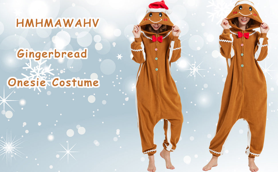 Adorable Gingerbread Man Onesie – Soft Polar Fleece Christmas Pajama Costume with Removable Santa Hat