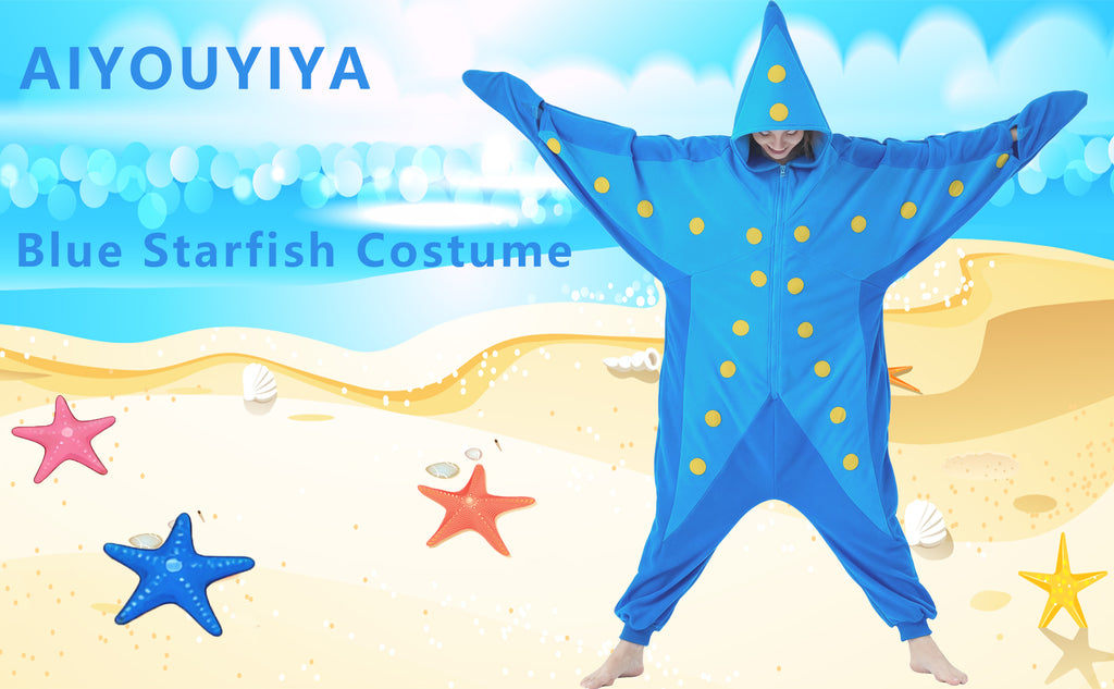 Adult Starfish Onesie Costume – Unique Sea Creature Pajamas with Detachable Gloves for Halloween & Cosplay