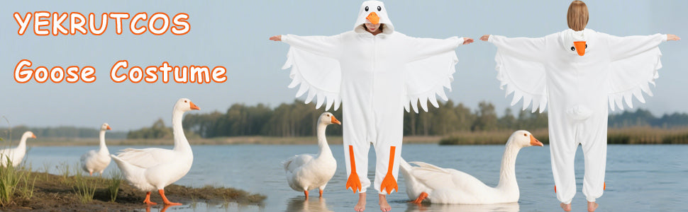 Adult Goose Onesie Costume – Funny Honking Bird Pajamas with Realistic Wings & Webbed Feet for Halloween