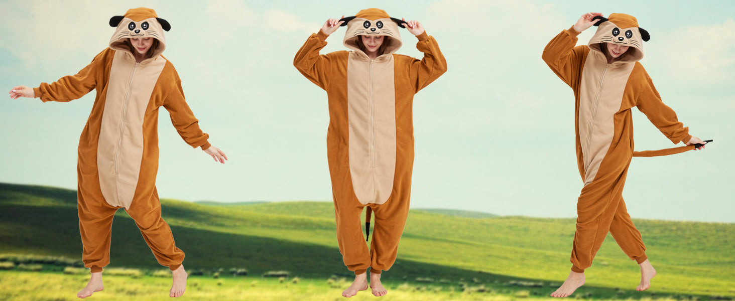 Cute Meerkat Onesie Costume – Soft Polar Fleece Animal Pajamas & Cosplay Suit