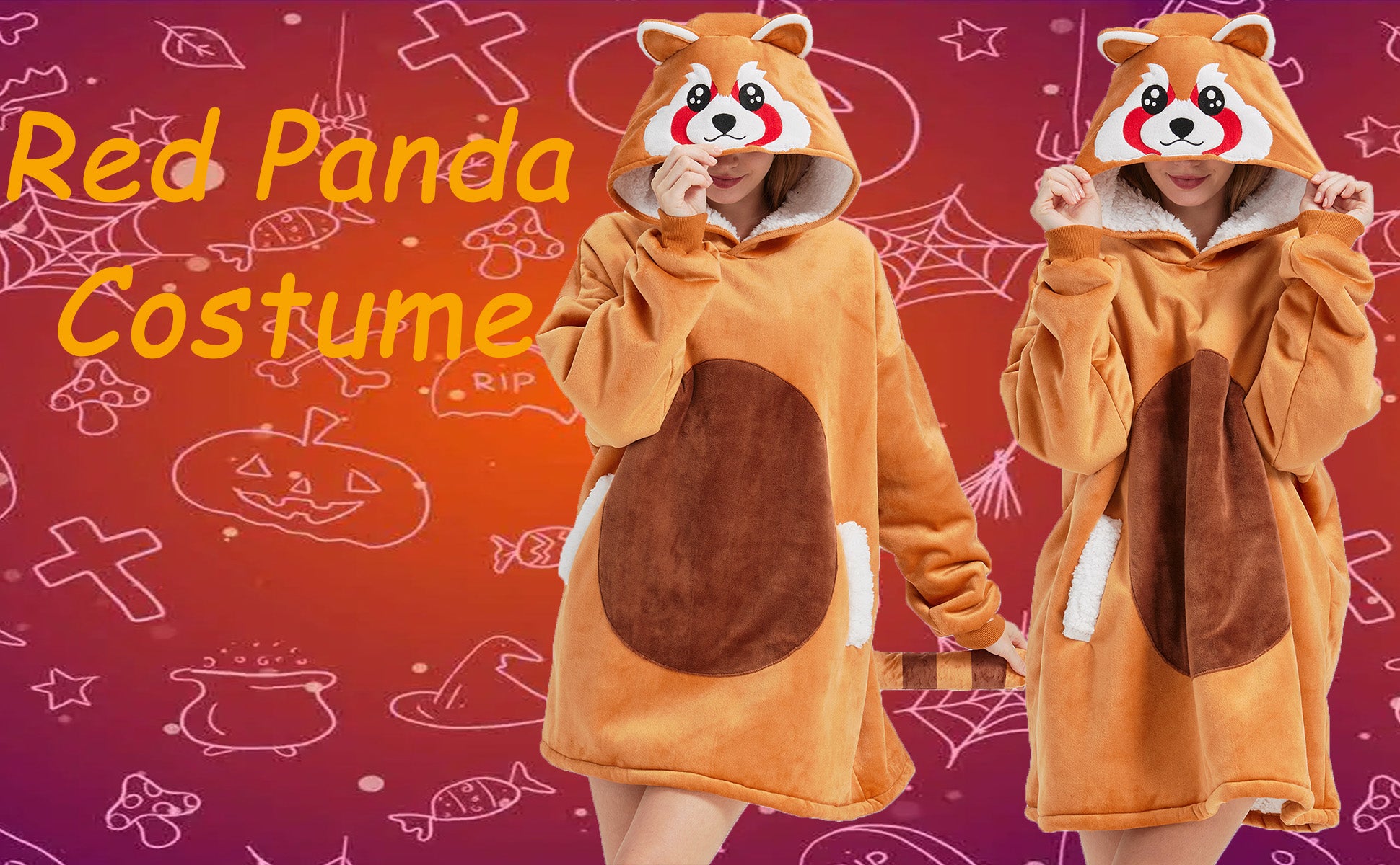 Red Panda Wearable Blanket Hoodie – Sherpa & Flannel Plush Poncho