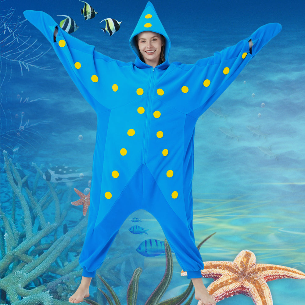 Adult Starfish Onesie Costume – Unique Sea Creature Pajamas with Detachable Gloves for Halloween & Cosplay