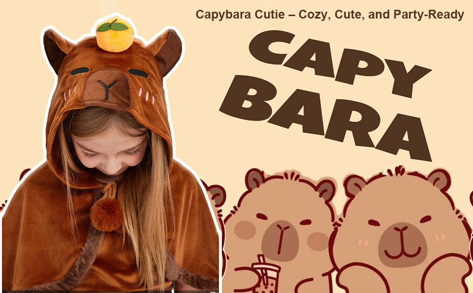 Kids Capybara Costume – 3-Piece Animal Outfit Set with Hooded Cape, Skirt & Leg Warmers for Halloween & Dress-Up
