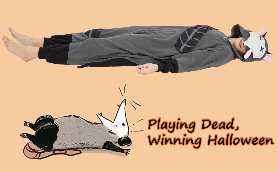 Funny Roadkill Opossum Onesie – "Playing Dead" Halloween Costume with Tire Tracks