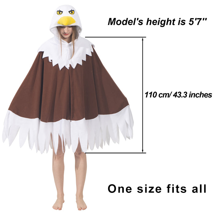 Adult Eagle Hooded Cape Costume – Bald Eagle Poncho with Wings for Independence Day & Cosplay