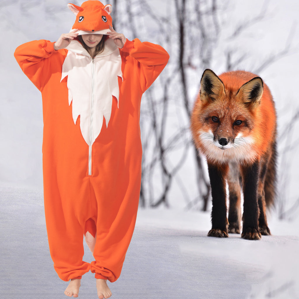 Cute Fox Onesie Costume – Soft Polar Fleece Animal Pajamas with Tail & Pockets