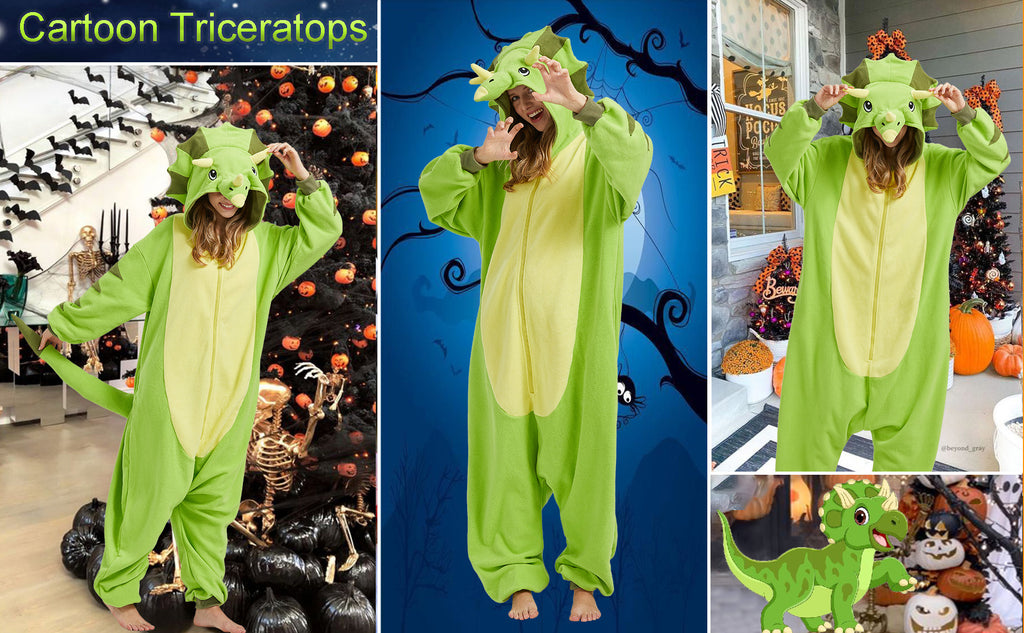 Spooky Triceratops Onesie – Halloween Dinosaur Pajamas & Cosplay Costume for Adults