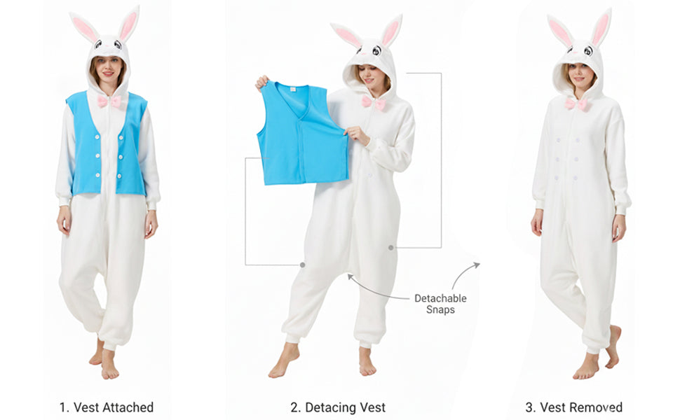 Adorable Easter Bunny Onesie – 2-in-1 Polar Fleece Rabbit Costume with Detachable Vest