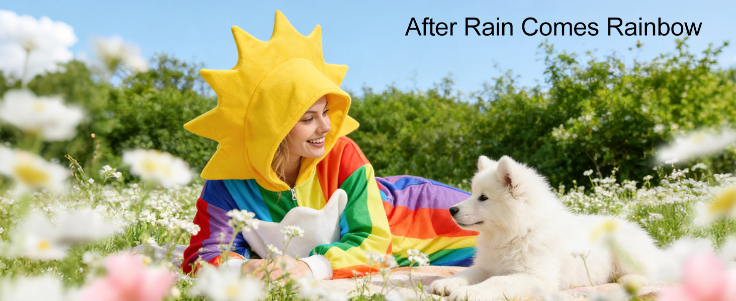 ☁️🌈 Rainbow After Rain Costume – Removable Cloud & Sun Hood