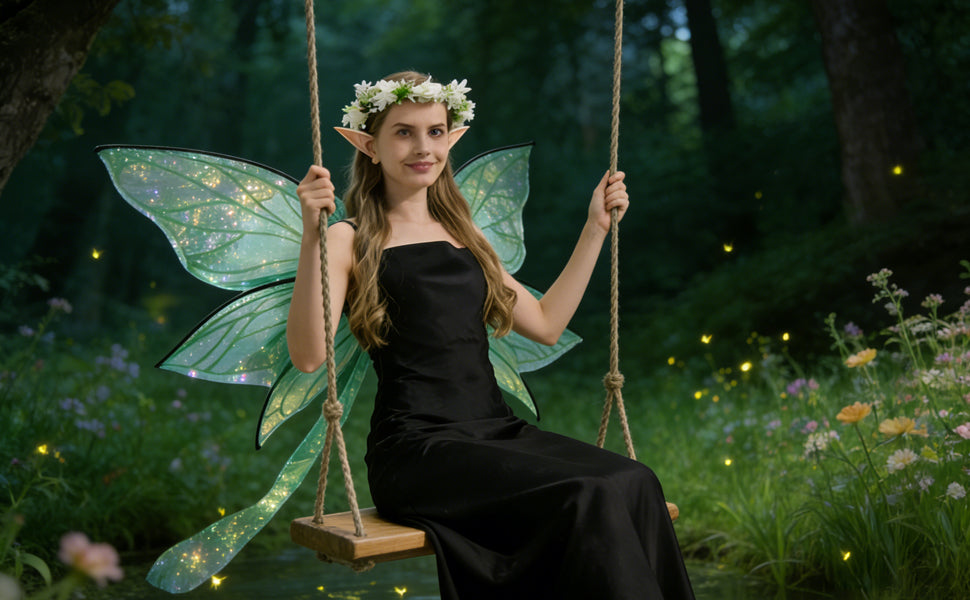 🧚 The Enchanting Fairy Costume Set – Wings, Ears & Floral Crown