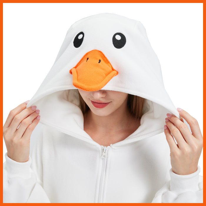 Adult Goose Onesie Costume – Funny Honking Bird Pajamas with Realistic Wings & Webbed Feet for Halloween