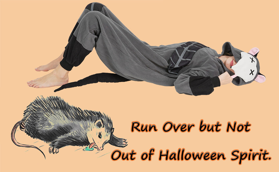 Funny Roadkill Opossum Onesie – "Playing Dead" Halloween Costume with Tire Tracks