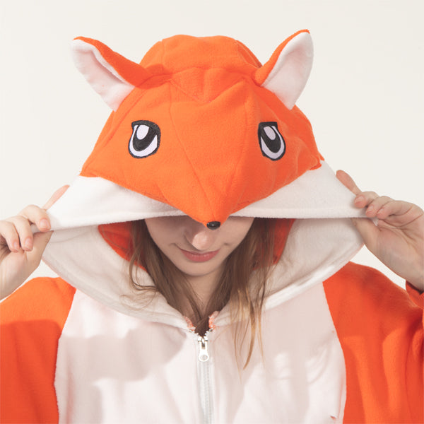 Cute Fox Onesie Costume – Soft Polar Fleece Animal Pajamas with Tail & Pockets